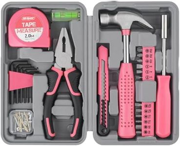 Hi-Spec Tool Set 25pc Pink Household DIY Tool Kit for Women. Small Mini Tool Box Set of Starter Basic Ladies Tools