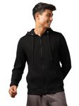 NOBERO Men's Cotton Neck Hooded Sweatshirt (1M-TWZP-R0004_Black