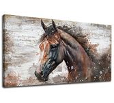 Large Horse Canvas Wall Art - Brown Horse Picture for Wall Decor Rustic Wood Plank Effect Canvas Painting Animal Portrait Canvas Print Artwork for Living Room Bedroom Wall Decoration 75X150CM