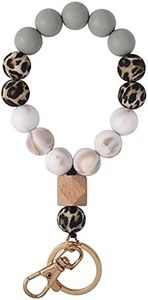 Cute Leopard Fashion Silicone Beaded Wrislet Keychain Bracelet for Women Girls, Cheetah Zebra Panther Cows Stretchy Soft Bangle Wrist Key Ring Lanyard for Car Keys Wallet Purse