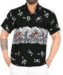 LA LEELA Men's Beach Hawaiian Shirt Button Down Aloha Party Shirt 3XL Black_W154