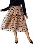 Floerns Women's Plus Size Heart Printed Contrast Mesh Frill Trim Flared Midi Skirt Apricot 0XL