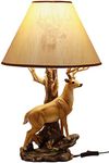 Ebros Gift Wildlife Nature Rustic Western Forest 12 Point Whitetail Elk Stag Deer Buck Desktop Table Lamp with Nature Printed Tan Shade Home Decor 20" Tall