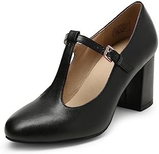 DREAM PAIRS Low Chunky Heels for Women DPU211 T-Strap Mary Jane Pumps Closed Toe Wedding Dress Shoes Black PU Size 8