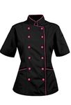 Uniformale Short Sleeves Ladies Women Chef Coat Jacket (XS (to Fit Bust 32-33), Black/Pink Trim)