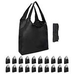 Aricsen 20 Pack Large Kitchen Reusable Shopping Bags with Handles Bulk, Foldable Grocery Bags Heavy Duty Machine Washable for Pocket Lightweight Portable Nylon Tote, Polyester Cloth, Black