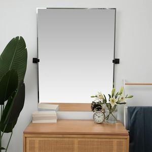 Hamilton Hills 30x40 inch Pivot Wall Mirror Including Brushed Gold Squared Wall Brackets | Frameless Bathroom Mirror | Rectangular Adjustable & Tilting Vanity | Modern Farmhouse Wall-Mounted Mirrors