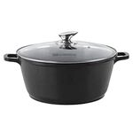 SQ Professional NEA Die-Cast Aluminium Stockpot with Lid 3-Layer Non-Stick Coating - Stew pots - Tempered Glass Lid with Steam Vent Casserole pan (Black, 36CM)