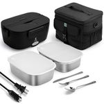 STN Electric Lunch Box 80w Heated Lunchbox for Adults,12/24/110V Warming Lunchbox for Car/Truck/Office with 2x1.5L Stainless Steel Containers,10L Insulated Bags,Big Cutlery Set