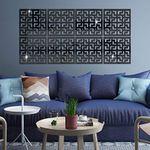 Chinese Style Hollow-Out Window Pattern Self-Adhesive Acrylic Mirror Wall Sticker, 8Pcs DIY Art Decals Murals Plastic Wall Tiles Sticker, Home Wall Decoration for Living Room Bedroom Office (Black)