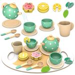 SOLMAN Gifts for 2 3 4 Year Olds Girls,Wooden Tea Set for Toddlers,Toys for 2 3 4 Year Old Girls，Pretend Play Kids Toy Tea Set for Girls Boys Birthday Gifts for 2 3 4 Years Old,2 3 Year Old Girl Gift