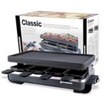 Swissmar Classic 8-Person Raclette Party Grill with Reversible Cast Iron Grill Plate/Crepe Top, Indoor Electric Raclette Grill & Griller - Black