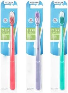 Scandinavian Oral Care Toothbrush Clean Smile Medium Bristles BPA Free gentle to Teeth & Gems. Ergonomic Design Effective Clean Brush Imported Brush Made in Malaysia(Random Color) (Pack Of 3)