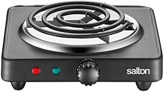 Salton Single Coil Portable Electric Cooktop | 1000 Watts | Lightweight & Compact | Variable Temperature Control | Perfect for Dorms, Offices, Camping | Black | 100% Canadian-owned & operated