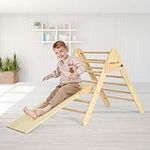 Foldable Toddler Climbing Toys, Indoor Triangle Climber (3-in-1) with Slide/Ladder/Sliding Ramp Play Set Structure Toys Wooden Climbing Gym for Kids, Toddlers, Children 1-6 yrs