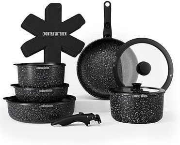 Country Kitchen 13 Piece Pots and Pans Set - Safe Nonstick Cookware Set Detachable Handle, Kitchen Cookware with Removable Handle, RV Cookware, Oven Safe (Black)