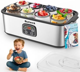 Suteck Yogurt Maker - Stainless Steel Yogurt Makers with Adjustable Time & Temp Control，Automatic Shut-Off & Constant Temper for Homemade Greek, Probiotic Yogurt, BPA-Free 8 Glass Jars (48 oz), Black