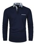 LIUPMWE Polo Shirts for Men Long Sleeve Golf Shirt Classic with Pocket Polos Homme T-Shirt,Navy Blue,XL