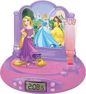 Lexibook, Principesse Disney Rapunzel, Sveglia con proiettore per bambini, Luce notturna e proiezione dell'ora sul soffitto, Effetti sonori, Alimentazione a batteria, Rosa, RP515DP