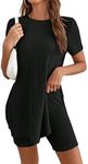 MakeMeChic Women's Pajama Set Loungewear Set Short Sleeve Tops Biker Shorts Workout Sets Tracksuit Black L