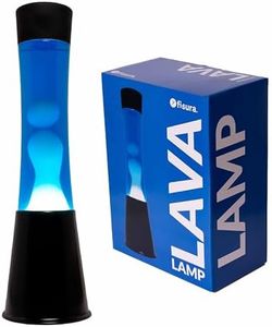 FISURA - Weiße und blaue Lavalampe. Schwarzer Sockel, blaue Flüssigkeit und weiße Lava. Lavalampe mit Ersatzbirne. Abmessungen: 11 x 11 x 39,5 Zentimeter.