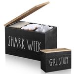 MISTOD Tampons Holder for Bathroom, Pad and Tampon Organizer with Tray Lid, Wooden Feminine Product Shark Week Tampon Storage Organizer, Bathroom Accessories Small Storage Box - Black