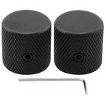 Musiclily Pro 1/4" Steel Fine Knurled Flat Top Knobs Universal Fitting Control Knobs with Set Screw for Electric Guitar or Bass, Black (Set of 2)