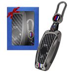 Yumzeco Zinc Alloy Car Key Cover Compatible with 5'F10 5'F11 5'G30 1'F10 3'F30 3'F31 3'F34 3'G20 X3 F25 X4 F26 Key Case Cover Carbon Fiber Pattern Key Shell with Keychain Keyless Key Protector Grey