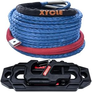 XYCLE 10" (254mm) Synthetic Rope Towing Winch Aluminum Cable Guide&Foldable Forged Trailer winches Hook kit, 1/2" x 70 Ft Synthetic Winch Cable Suitable for 10000-20000 LBs Electric Winch(Blue)