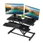TechOrbits OF-S06-2 Desk Converter-37-inch Height Adjustable, MDF Wood, Sit-to-Stand Rise-X Pro Black, 37"