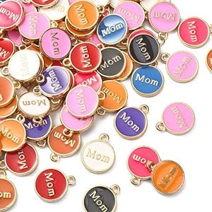 LiQunSweet 100 Pcs Random Color Enamel Word Mom Charms Love Mother Memory Ornament Charm for Bracelet Necklace Earrings Keychains Jewelry Making