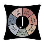 Inspirational Quote I Am Kind Smart Brave Confident Grateful Loved Enough Cushion Covers Inspirational Gift with 26 A-Z Letters Alphabets Initial Kids Teens Women Men Gift Birthday (J)