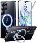 CASEKOO Titanium for Samsung Galaxy S25 Ultra Case with Patented 360° Spin Magnetic Stand, 16FT Military Protection, Fit for MagSafe, Protective Polish S25 Ultra Case with Kickstand Ring 6.9", Clear