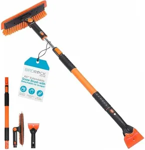 BIRDROCK HOME 60" Extendable Snow Brush with Detachable Ice Scraper for Car Windshield, 14" Wide Rotating Scraper & Bristle Head, Aluminum Body, Ergonomic Rubber Grip, for Trucks, Cars, SUVs, RVs