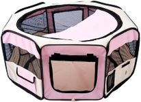 PawHut Portable Cat Dog Playpen Pet Puppy Rabbit Guinea Pig Pen Run Dia 90 x 41H cm Indoor & Outdoor Pink