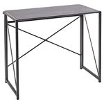 URBNLIVING Chicago Wooden Office Bedroom No Assembly Folding Table With Metal Legs (Black)