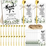 Geetery 103 Pcs Bridal Shower Tea Party Favors 50 Heart Shaped Tea Spoons Stainless Steel Mini spoons Greenery Wedding Sign 50 Thank You Cards with 2 Hemp Rope Wedding Gift Souvenirs for Guest