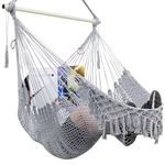 Hammock Chair, Mesh Swing Chair,Cotton Rope Handwoven Chair with Collapsible Metal Spreader Bar Max 330 LBS for Indoor&Outdoor, Patio, Garden, Yard (Gray)