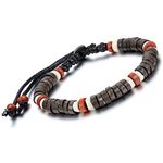 Flongo Men's Tribal Ceramic Brown White Red Beads Link Rope Bangle Bracelet Necklace Set