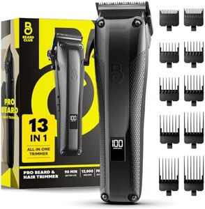 The Beard Club Pro Beard Trimmer for Men - Professional Men's Hair Trimmer for Barbers - Electric Cordless Rechargeable High Power 13,000 RPM - 10 Guides - Taper Lever - Diamond Like Carbon Blades