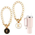 2pcs Letter Pendant Accessories for Stanley Cup, Initial Letter Handle Personalized Name ID Alphabet Pendant Chain for Stanley Tumbler (Letter E)