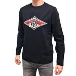 Bear ML Men's T-Shirt Crew Neck Print Logo Front Contrast Surf Board Long Sleeve, Black, XL