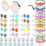 CHRORINE 48 Pcs Hippie Costume Accessory Set for Women Men Hippie Headband Sunglassess for Hippie Party Supplie