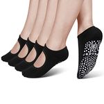 Yoga Socks Non Slip Skid Socks with Grips Pilates Ballet Barre Socks for Women, 4 Pairs-black, Small-Medium