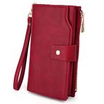 UTO Women's RFID Blocking Large Capacity PU Leather Clutch Wallet 21 Card Slots Holder with Wristlet B Red