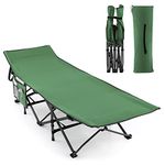 COSTWAY Folding Camping Bed, Heavy Duty Outdoor Sleeping Cot with Carry Bag & Storage Bag, Portable Oversized Camping Lounger Bed for Travel Beach Fishing Indoor Office (272kg Weight Capacity, Green)