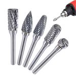 5PCS Carbide Rotary Burr Set, Die Grinder Bits 1/4(6mm), 5/16"(8mm) Cutting Diameter Double Cut Burr Bits for Metal Wood Jade Carving Engraving Polishing Drilling Milling