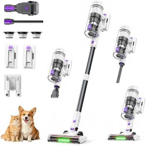 Cordless Vacuum Cleaner, 500W 40KPa 120Mins Runtime with 2 Batteries White