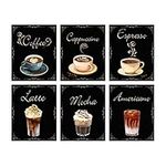 SUPERDANT 6 PCS Retro Coffee Canvas Prints Wall Art Pictures Coffee Bar Wall Decor Coffee Sign Kitchen Canvas Wall Art for Modern Home Dining Room Decorative Bakery Cafe Restaurant Wall Decor