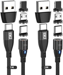 BIG+ Magnetic Charging Cable 2 Pack - (2M/1M) 100W Magnetic USB C Charging Cable | 6 in 1 PD Fast Magnetic USB C Charging Nylon Braided Cable, Micro USB A/C to Type C for i-Products, Android & Laptop